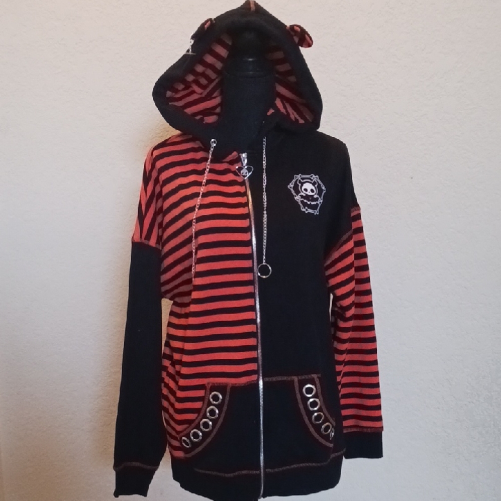 NWT Skelanimals Orange And Black Striped Zip Up Hoodie Size SMALL